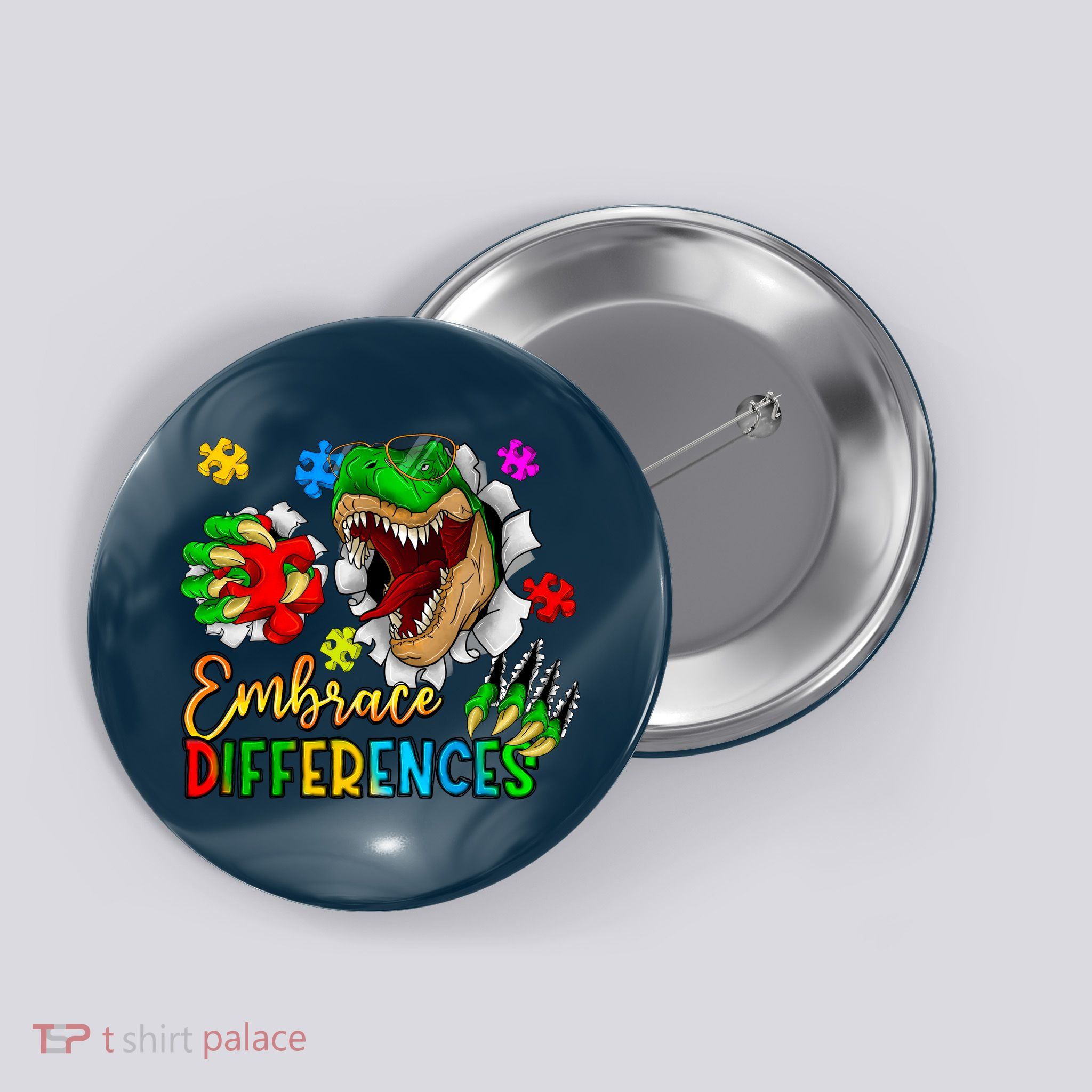Embrace Differences T Rex Autism Design Button