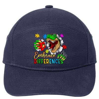 Embrace Differences T Rex Autism Design 7-Panel Snapback Hat