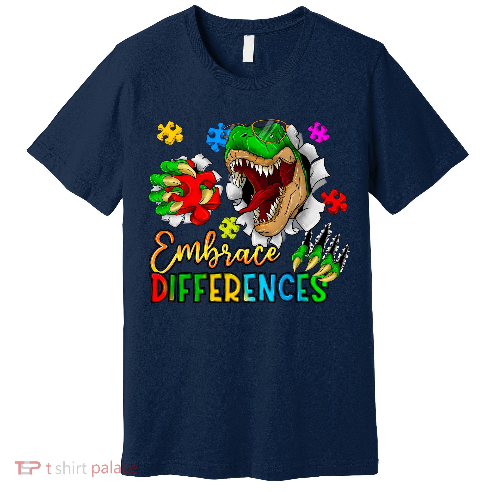 Embrace Differences T Rex Autism Design Premium T-Shirt
