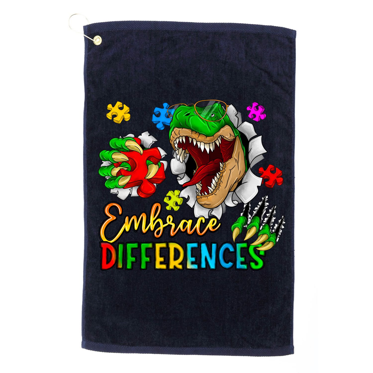 Embrace Differences T Rex Autism Design Golf Towel