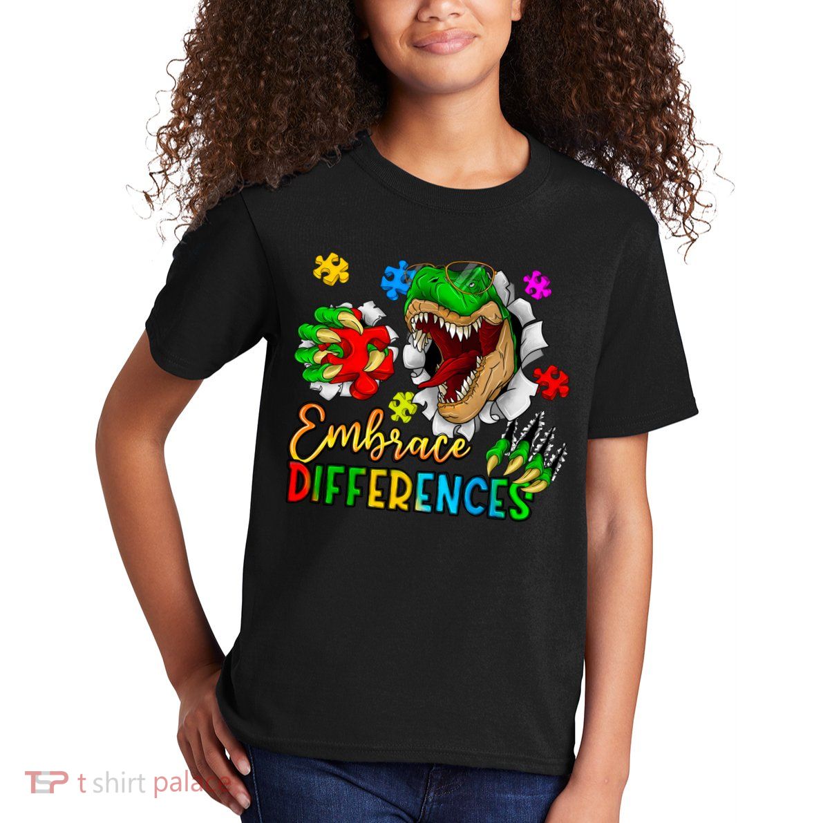 Embrace Differences T Rex Autism Design Kids T-Shirt