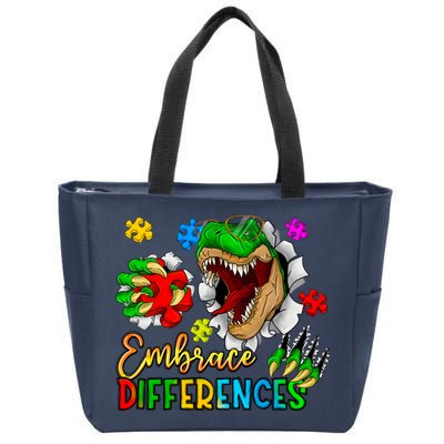 Embrace Differences T Rex Autism Design Zip Tote Bag