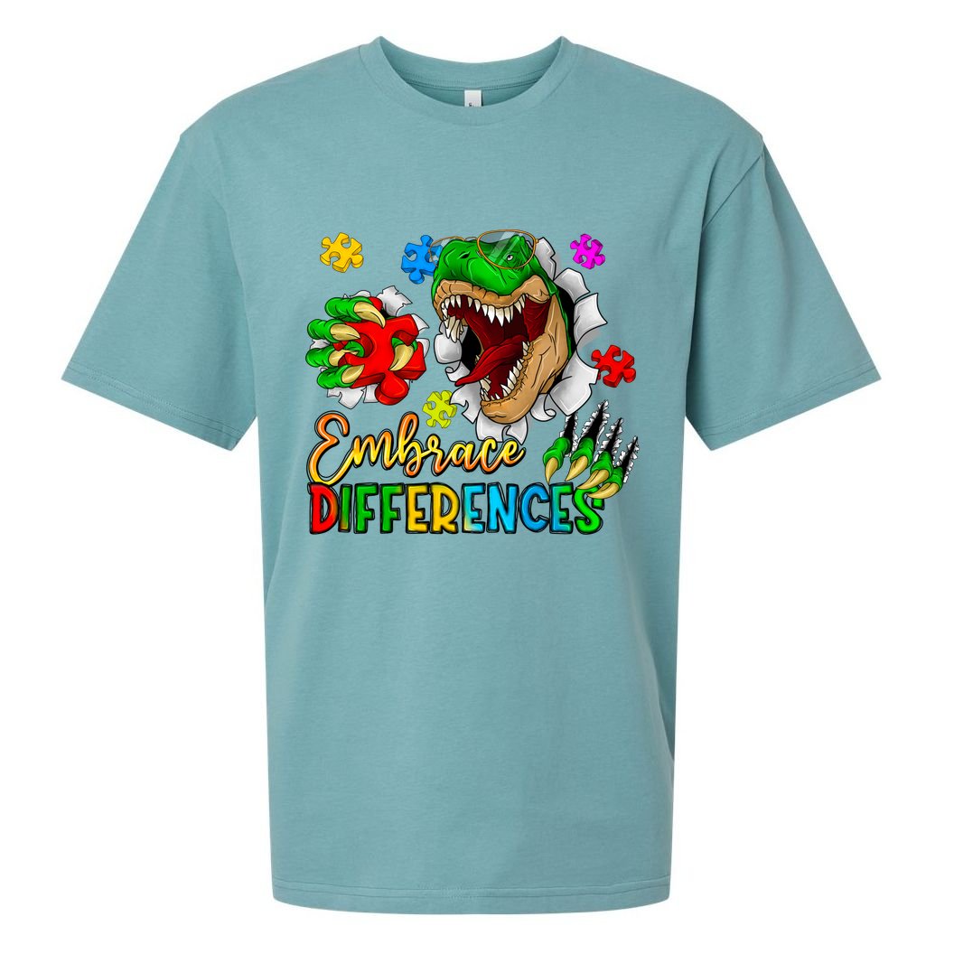 Embrace Differences T Rex Autism Design Sueded Cloud Jersey T-Shirt