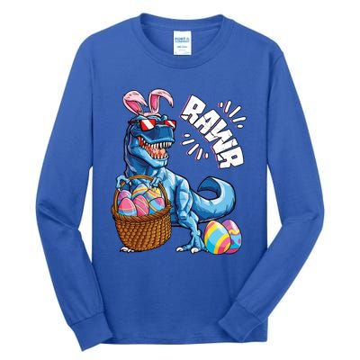 Easter Dinosaur T Rex Eggs Rawr Bunny Ears Gift Tall Long Sleeve T-Shirt