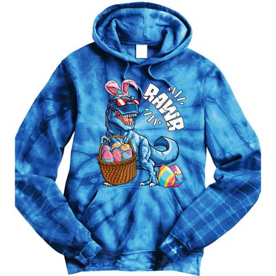 Easter Dinosaur T Rex Eggs Rawr Bunny Ears Gift Tie Dye Hoodie