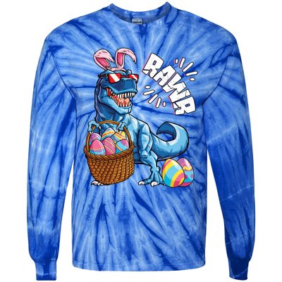 Easter Dinosaur T Rex Eggs Rawr Bunny Ears Gift Tie-Dye Long Sleeve Shirt