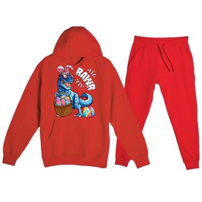 Easter Dinosaur T Rex Eggs Rawr Bunny Ears Gift Premium Hooded Sweatsuit Set