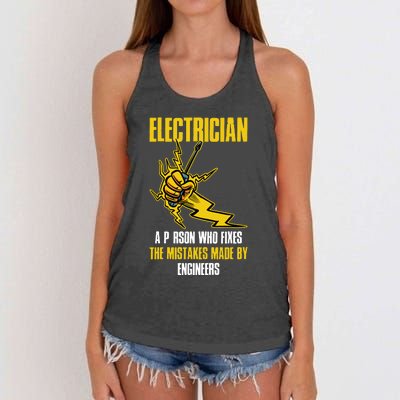 Electrician Definition The Mistakkes Made By Women's Knotted Racerback Tank