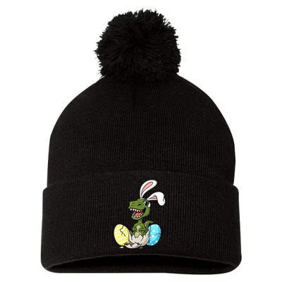 Easter Day T Rex With Bunny Ears Eggs Funny Pom Pom 12in Knit Beanie