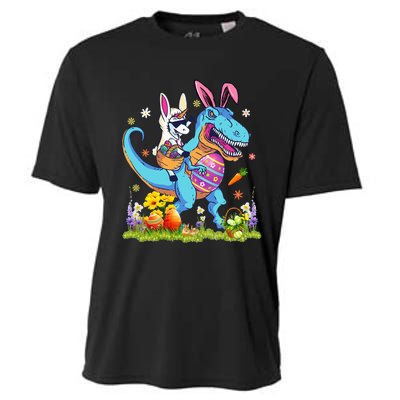 Easter Day Unicorn Riding T-rex Bunny Dinosaur Cooling Performance Crew T-Shirt