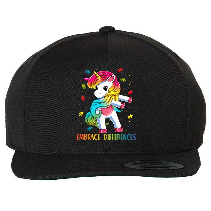 Embrace Differences Unicorn - Autism Awareness For  Wool Snapback Cap