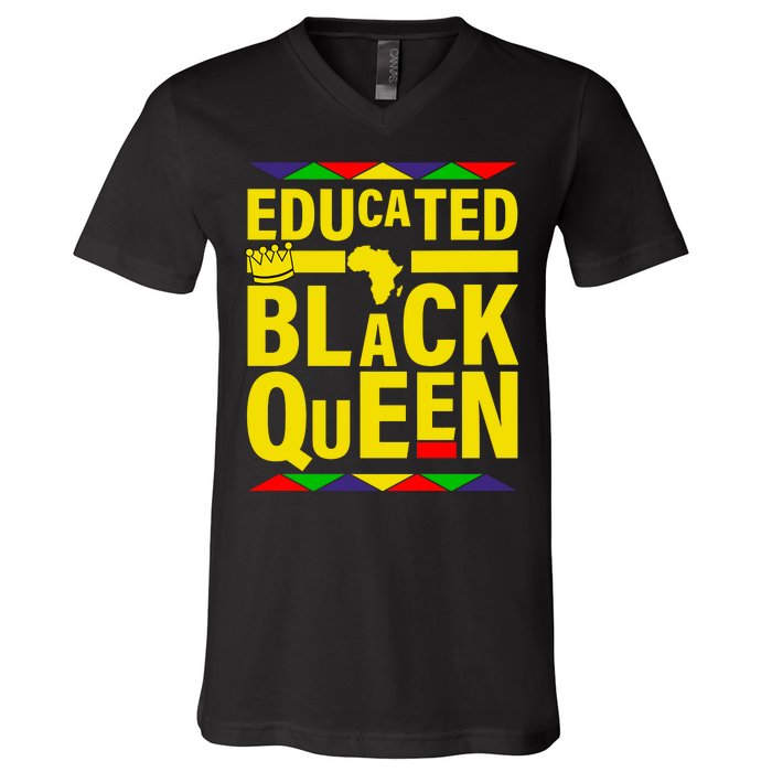 Educated Black Queen V-Neck T-Shirt