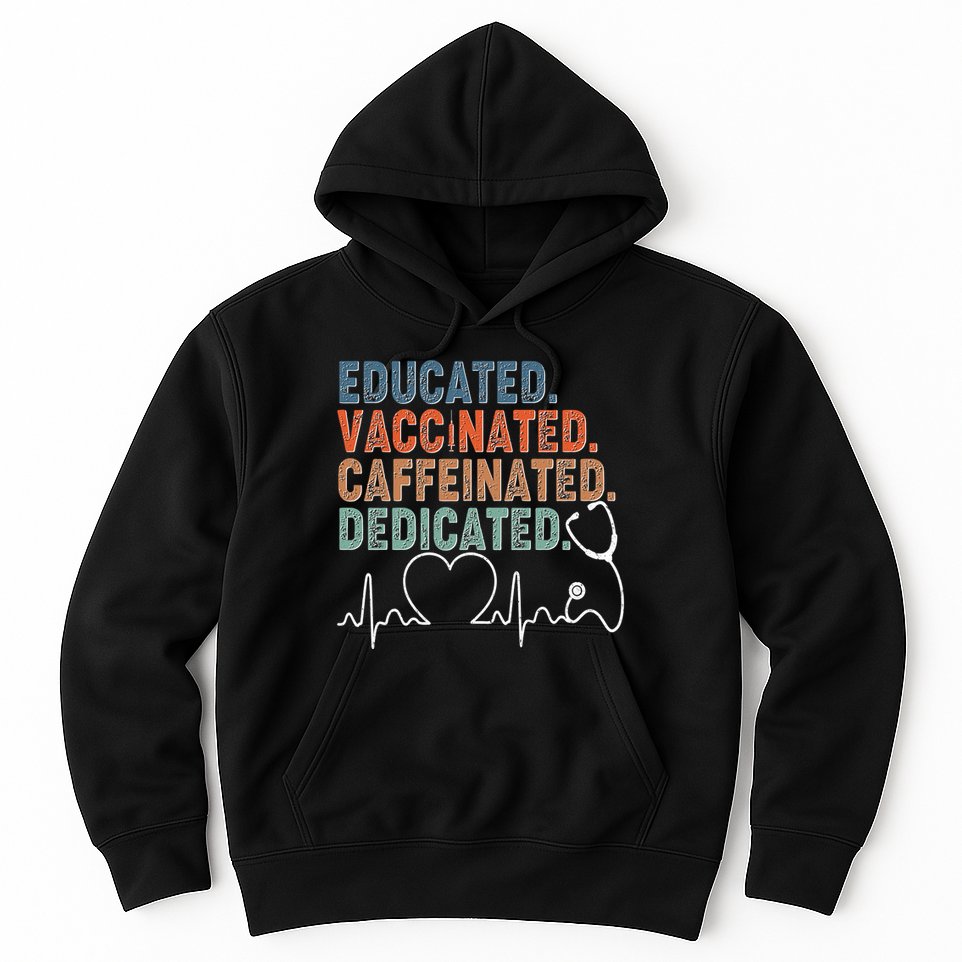 Educated Vaccinated Caffeinated Dedicated Heartbeat Stethoscope Hoodie