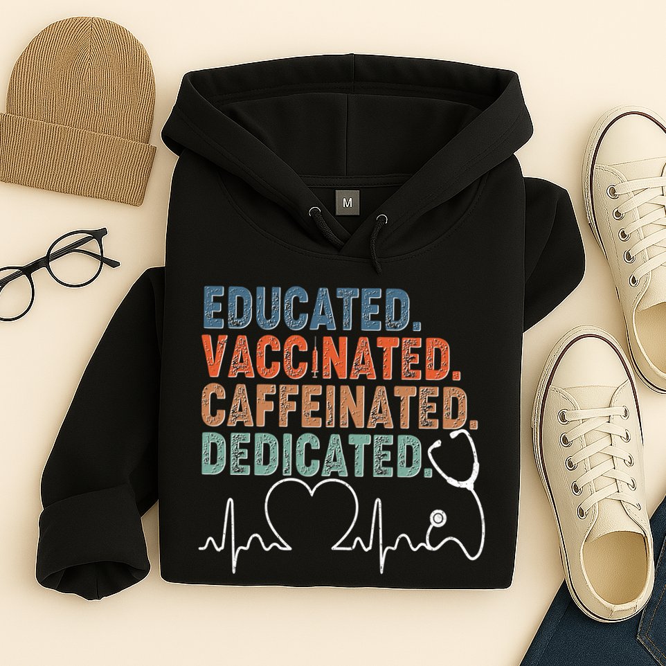 Educated Vaccinated Caffeinated Dedicated Heartbeat Stethoscope Hoodie