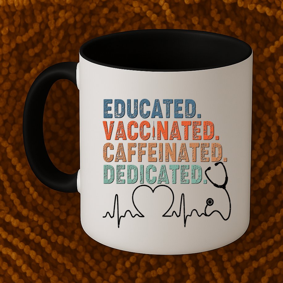Educated Vaccinated Caffeinated Dedicated Heartbeat Stethoscope Mug