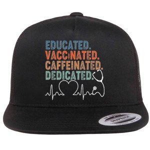 Educated Vaccinated Caffeinated Dedicated Heartbeat Stethoscope Flat Bill Trucker Hat