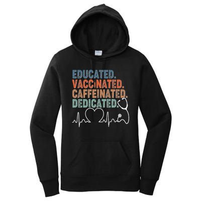 Educated Vaccinated Caffeinated Dedicated Heartbeat Stethoscope Women's Pullover Hoodie