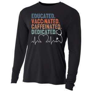 Educated Vaccinated Caffeinated Dedicated Heartbeat Stethoscope Cooling Performance Long Sleeve Crew