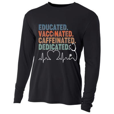 Educated Vaccinated Caffeinated Dedicated Heartbeat Stethoscope Cooling Performance Long Sleeve Crew