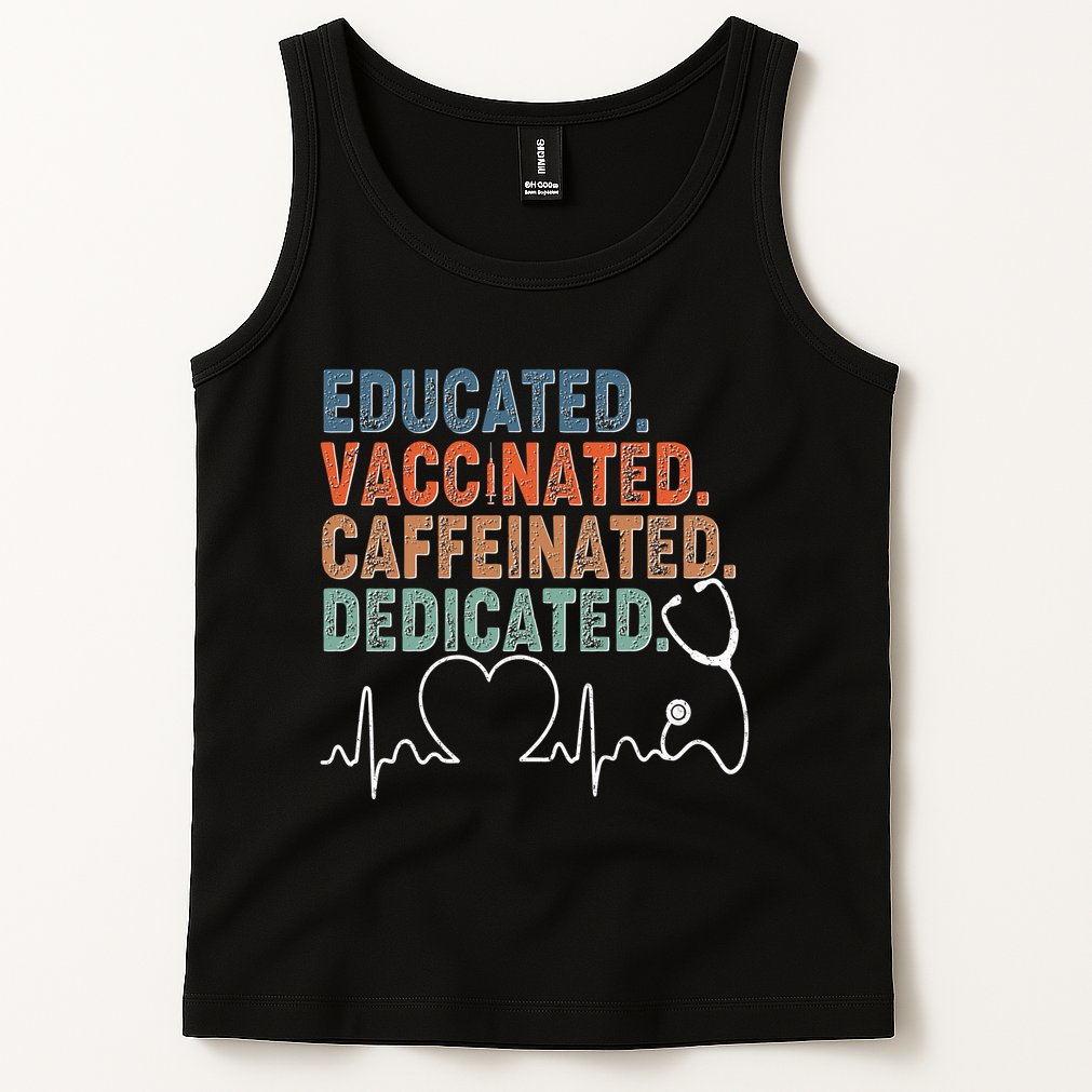 Educated Vaccinated Caffeinated Dedicated Heartbeat Stethoscope Tank Top