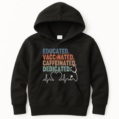 Educated Vaccinated Caffeinated Dedicated Heartbeat Stethoscope Kids Hoodie