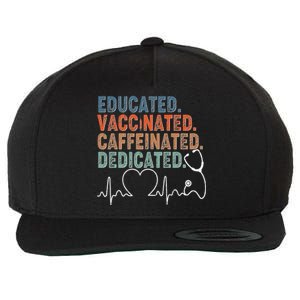 Educated Vaccinated Caffeinated Dedicated Heartbeat Stethoscope Wool Snapback Cap