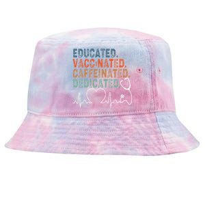 Educated Vaccinated Caffeinated Dedicated Heartbeat Stethoscope Tie-Dyed Bucket Hat