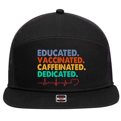 Educated Vaccinated Caffeinated Dedicated Nurse 7 Panel Mesh Trucker Snapback Hat