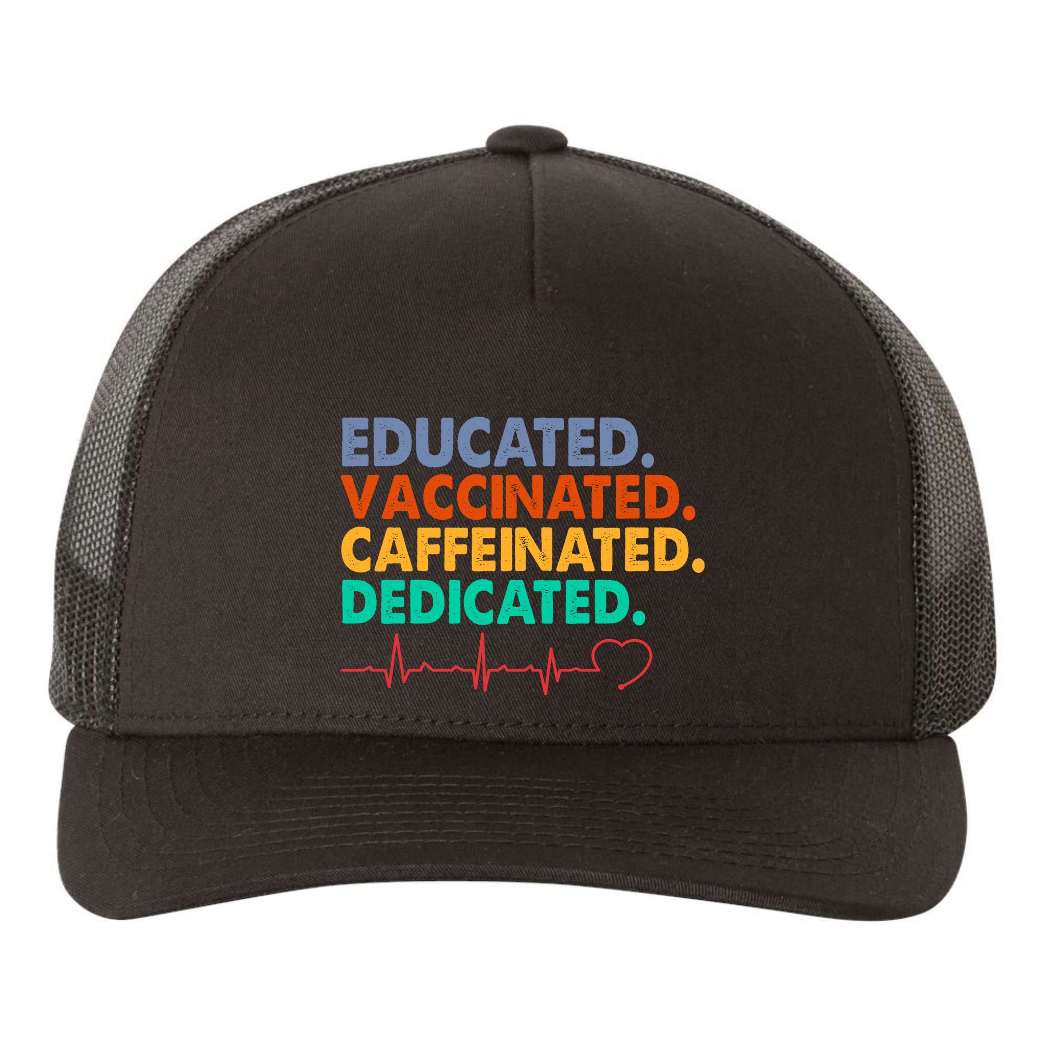 Educated Vaccinated Caffeinated Dedicated Nurse Yupoong Adult 5-Panel Trucker Hat