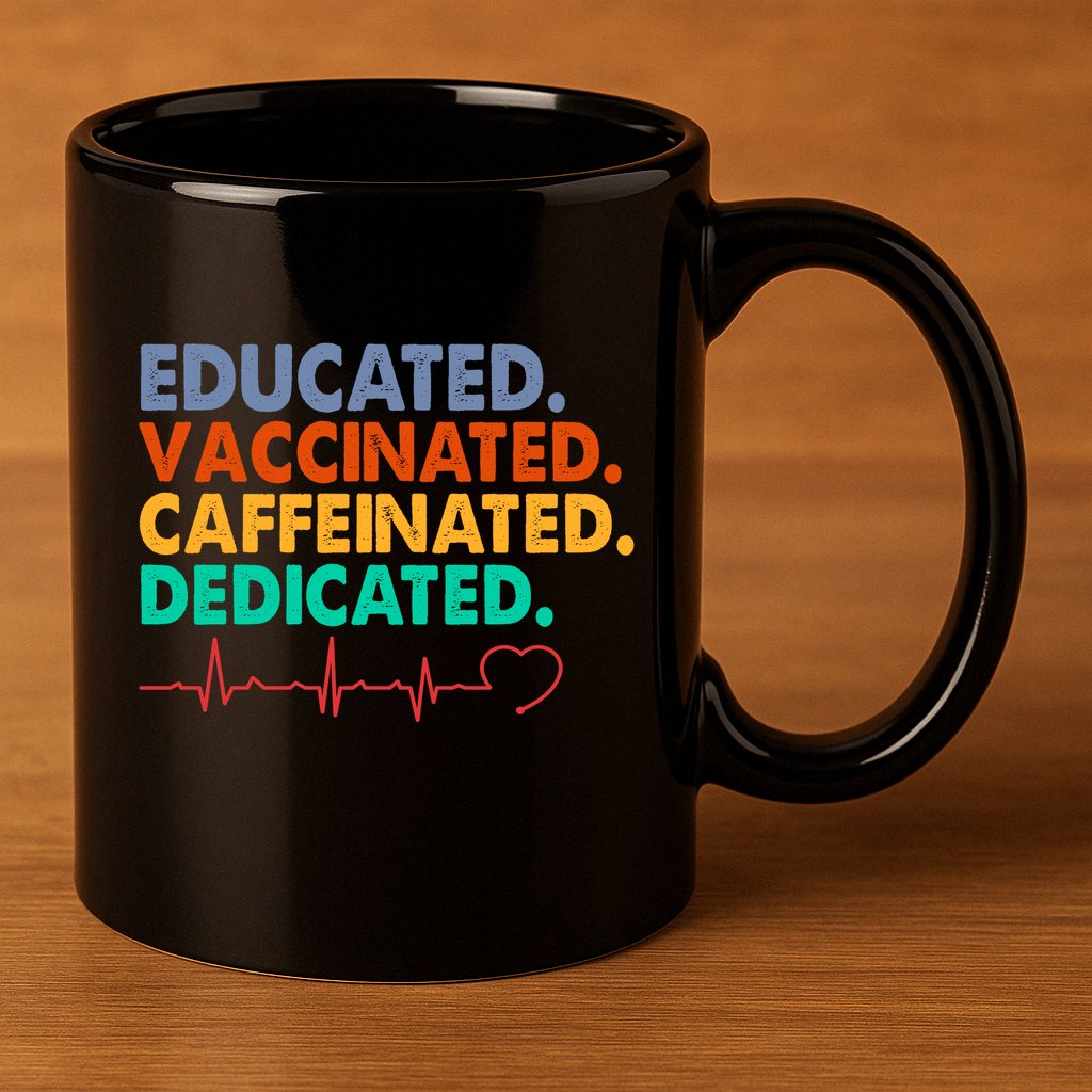 Educated Vaccinated Caffeinated Dedicated Nurse 11oz C Handle Ceramic Mug