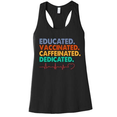 Educated Vaccinated Caffeinated Dedicated Nurse Women's Racerback Tank