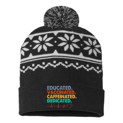 Educated Vaccinated Caffeinated Dedicated Nurse USA-Made Snowflake Beanie