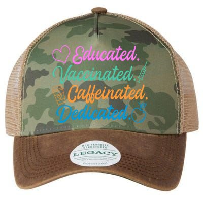 Educated Vaccinated Caffeinated Dedicated Teachers Legacy Tie Dye Trucker Hat