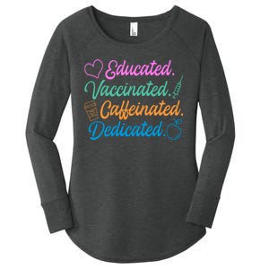 Educated Vaccinated Caffeinated Dedicated Teachers Women's Perfect Tri Tunic Long Sleeve Shirt