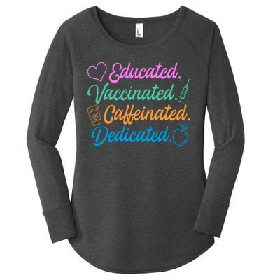 Educated Vaccinated Caffeinated Dedicated Teachers Women's Perfect Tri Tunic Long Sleeve Shirt