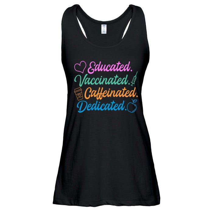 Educated Vaccinated Caffeinated Dedicated Teachers Ladies Essential Flowy Tank