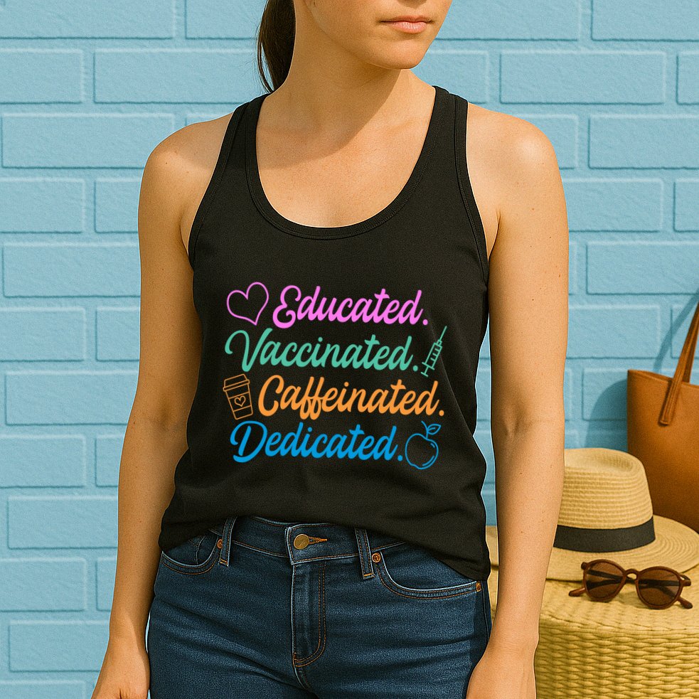 Educated Vaccinated Caffeinated Dedicated Teachers Womens Tank Top