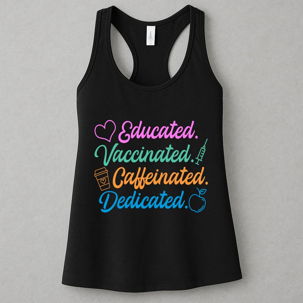 Educated Vaccinated Caffeinated Dedicated Teachers Womens Tank Top