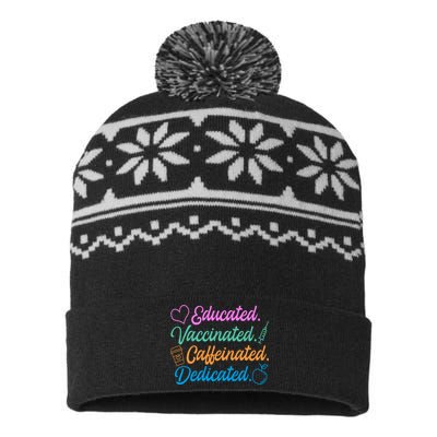 Educated Vaccinated Caffeinated Dedicated Teachers USA-Made Snowflake Beanie