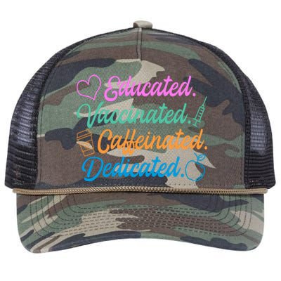 Educated Vaccinated Caffeinated Dedicated Teachers Retro Rope Trucker Hat Cap