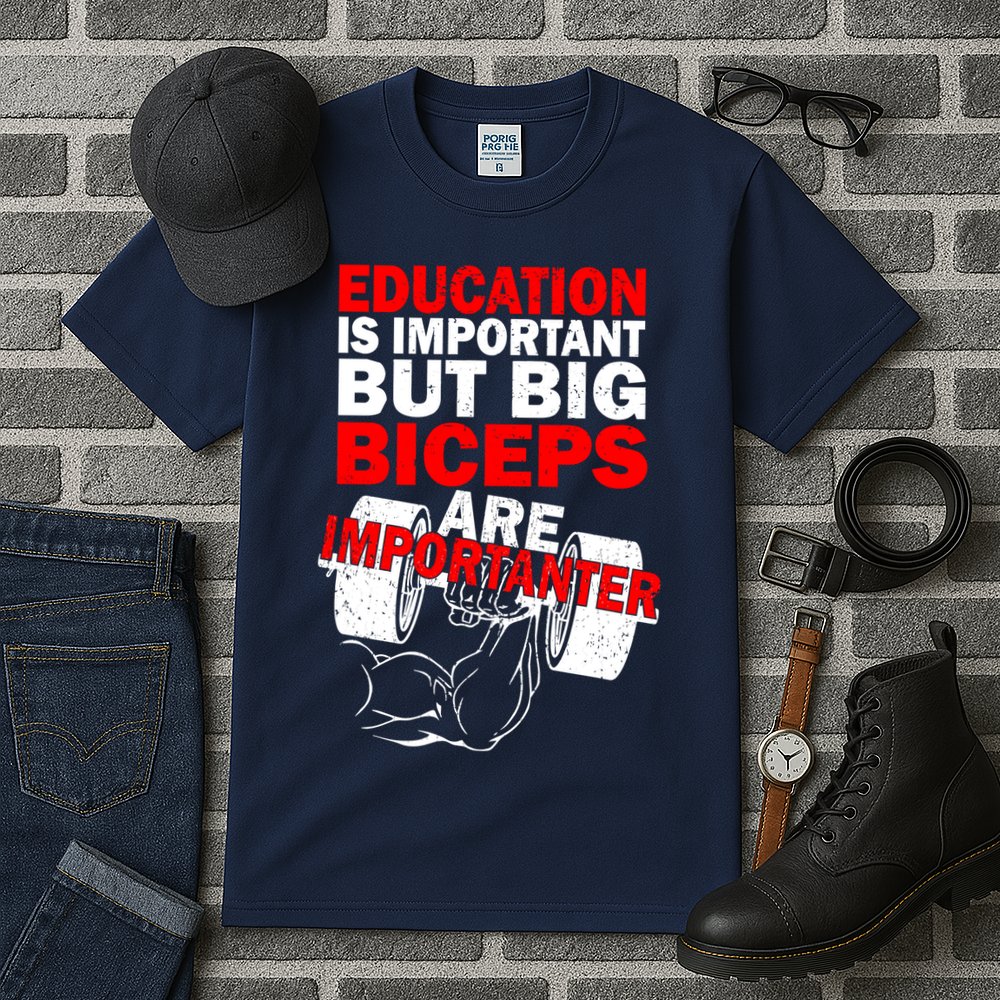Education Is Important Big Biceps Are Importanter Tall T-Shirt