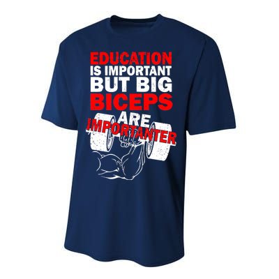 Education Is Important Big Biceps Are Importanter Performance Sprint T-Shirt