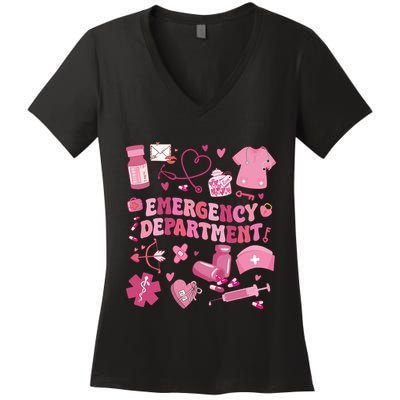 Emergency Department Valentine Funny Er Nurse Women's V-Neck T-Shirt