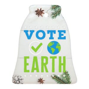 Earth Day Vote Earth Planet Environmental Awareness Ceramic Bell Ornament