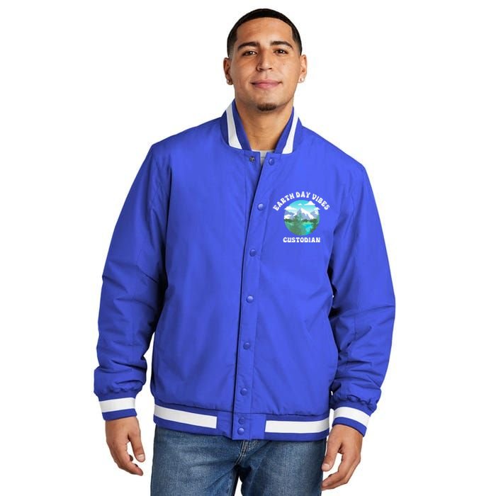 Earth Day Vibes Custodian Cute Gift Insulated Varsity Jacket