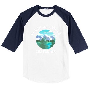 Earth Day Vibes Custodian Cute Gift Baseball Sleeve Shirt