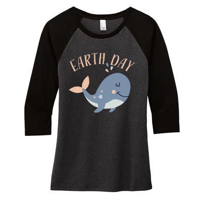 Earth Day Whale Women's Tri-Blend 3/4-Sleeve Raglan Shirt