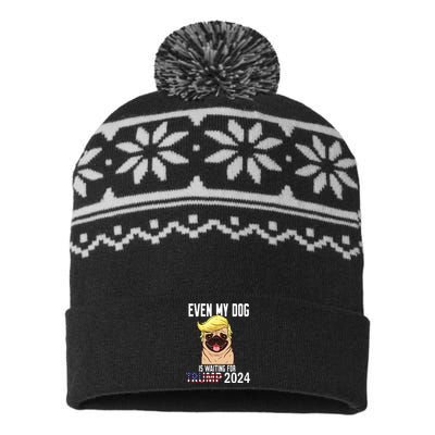 Even Dog Waiting For Trump 2024 Sarcastic Pug Owner Lover USA-Made Snowflake Beanie