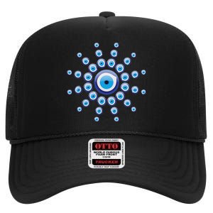 Evil Eye Against Evil Spirits Greek Turkish Eye Nazar High Crown Mesh Back Trucker Hat