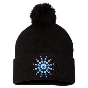 Evil Eye Against Evil Spirits Greek Turkish Eye Nazar Pom Pom 12in Knit Beanie